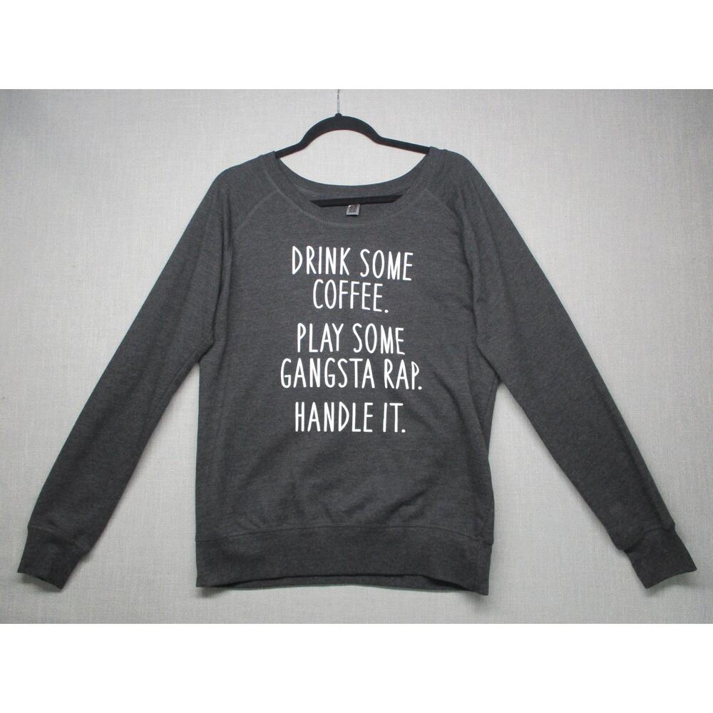 Instant Message‎ Dark Gray Graphic Trendy Cozy Crew Neck Sweatshirt Size L